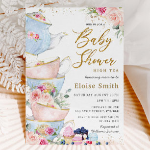 Invitation Elégant Blush Floral High Tea Party Baby shower