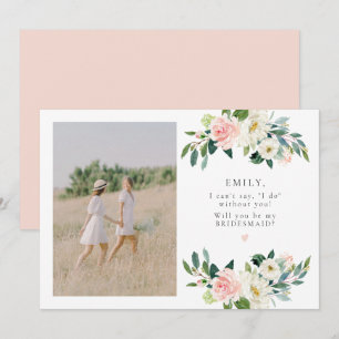 Invitation Elégant Blush Floral Photo Bridesmaid Proposition