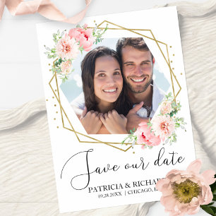 Invitation Elégant Blush Floral Photo Wedding Enregistrer la 