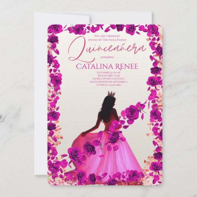 Invitation Elegant Blush Floral Quinceañera (Devant)