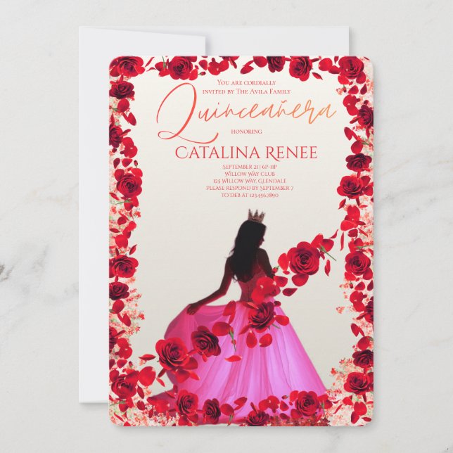 Invitation Elegant Blush Floral Quinceañera (Devant)
