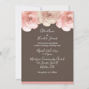 Invitation Élégant Blush Floral Rose Brown Mariage simple