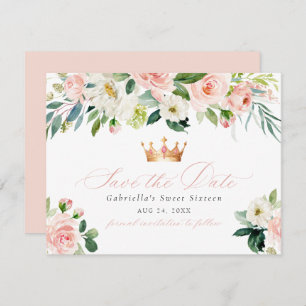 Invitation Élégant Blush Floral Sweet 16 Enregistrer la date