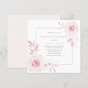Invitation Elégant Blush Floral Wreath Frame Sweet 16 Seize