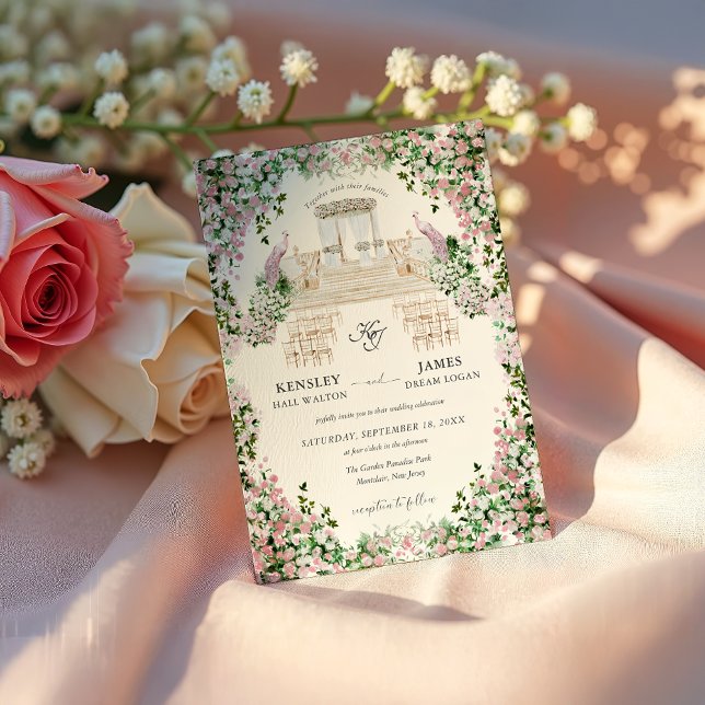 Invitation Elegant Blush Garden Wedding with Monogram (Créateur téléchargé)