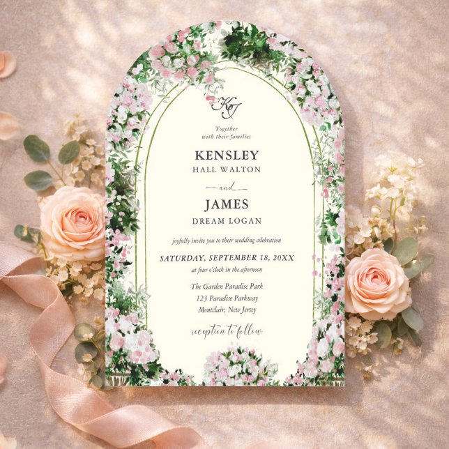 Invitation Elegant Blush Garden with Photo Wedding  (Créateur téléchargé)