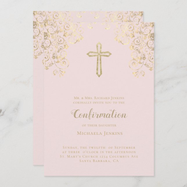 Invitation Élégant Blush Gold Bible Verse Confirmation (Devant / Derrière)