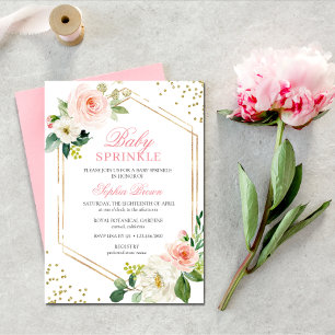 Invitation Élégant Blush Gold Floral Baby Sprinkle Brunch