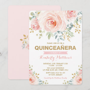 Invitation Elégant Blush Gold Floral Greenery Quinceañera
