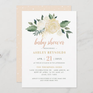 Invitation Elégant Blush Gold Green Floral Girl Baby shower