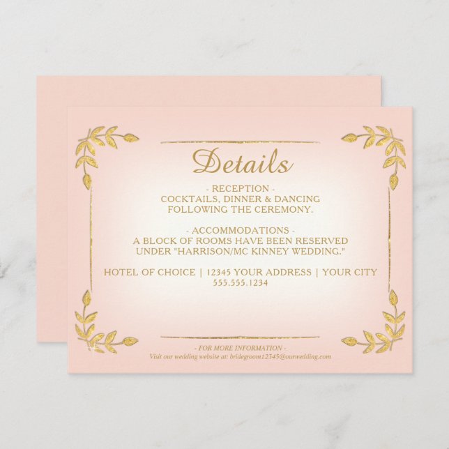 Invitation Elégant Blush Gold Greenery Classy Mariage Détails (Devant / Derrière)