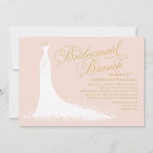 Invitation Élégant Blush Gold Mariage Gown Bridesmaid Brunch