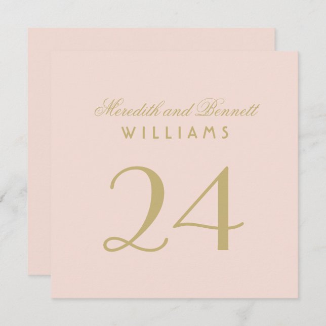 Invitation Élégant Blush Gold Mariage Monogramme Numéro de ta (Devant / Derrière)