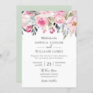 Invitation Elégant Blush & Greenery Floral Watercolor Mariage