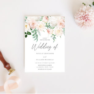 Invitation Elégant Blush & Ivory White Floral Mariage