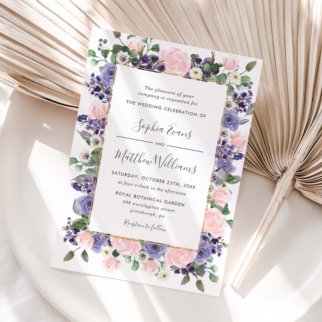 Invitation Elegant Blush & Lavender Floral Gold Wedding  (Elegant Blush & Lavender Floral Wedding Invitation)