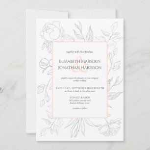 Invitation Elégant Blush Line Art Dessin Floral Simple
