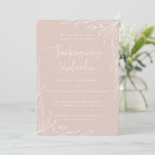 Invitation Elégant Blush Moderne Feuille Motif Thanksgiving
