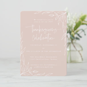 Invitation Elégant Blush Moderne Feuille Motif Thanksgiving