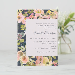 Invitation Elégant Blush Navy Aquarelle Fête des mariées flor