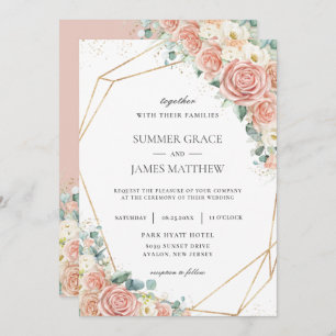 Invitation Élégant Blush Peach Ivory Floral Rose Mariage