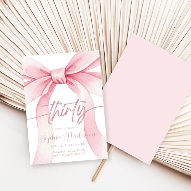 Invitation Elegant Blush Pink Bow 30th Birthday (Créateur téléchargé)