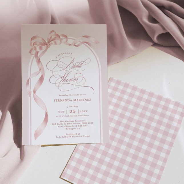 Invitation Elegant Blush Pink Bow Ribbon Bridal Shower (Créateur téléchargé)