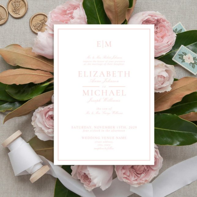 Invitation Élégant Blush Pink Classic Script Monogram Mariage (Créateur téléchargé)