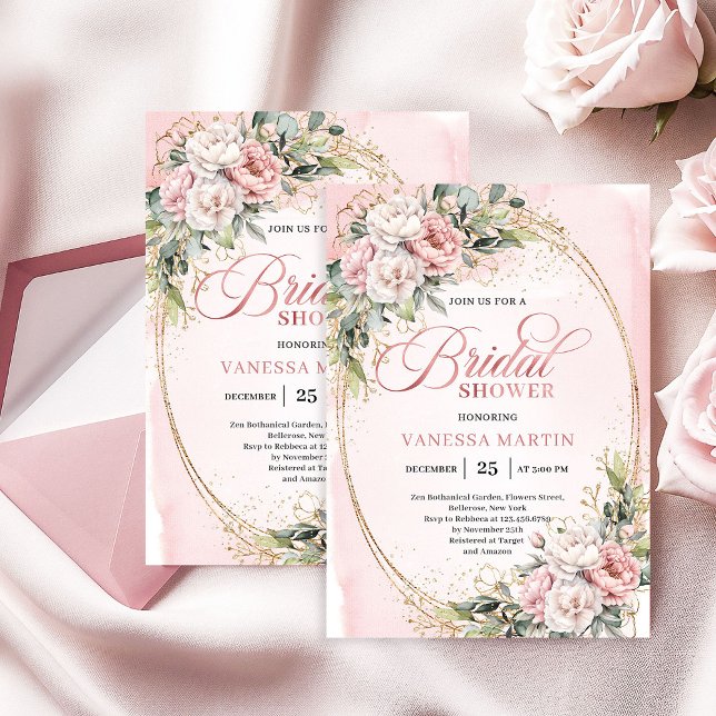 Invitation Elegant Blush Pink Floral Eucalyptus Bridal Shower (Romantic Rose Gold Flowers Greenery Bridal Shower)