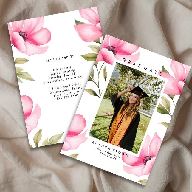 Invitation Élégant Blush Pink Floral Graduation Class 2025 (Créateur téléchargé)