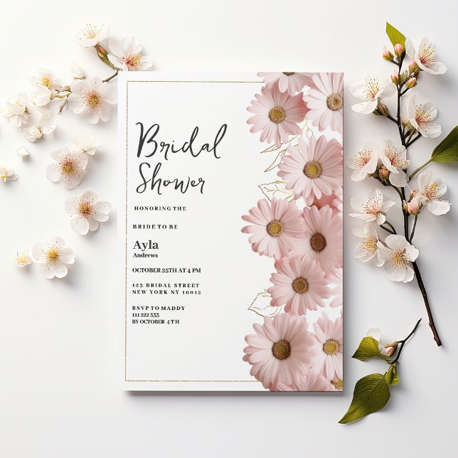 Invitation Elegant blush pink gold daisy floral Bridal Shower (Elegant blush pink gold daisy floral Bridal Shower)