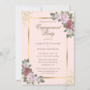 Invitation Élégant Blush Pink Gold Floral Party