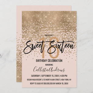 Invitation Elégant Blush Pink Gold Parties scintillant Confet