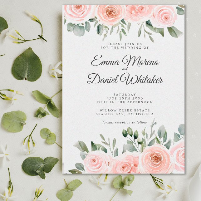 Invitation Elegant Blush Pink Rose and Sage Green Wedding (Créateur téléchargé)