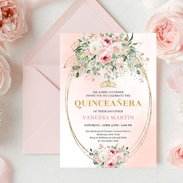 Invitation Elegant Blush Pink Rose Gold Quinceañera Invite (Elegant Blush Pink Rose Gold Quinceañera Invitation

)