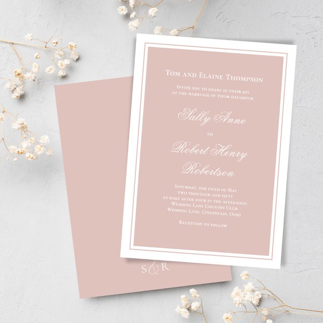 Invitation Elegant Blush Pink Simple Script Wedding  (Blush pink wedding invitations template. )