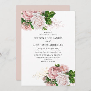 Invitation Élégant Blush Pink Vintage Roses Floral Mariage
