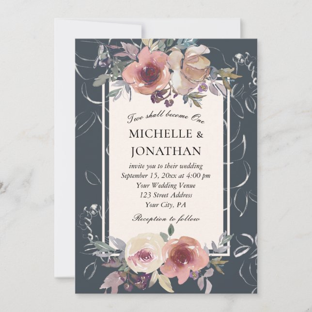 Invitation Élégant Blush rose Automne Floral Mariage chrétien (Devant)