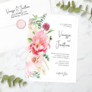 Invitation Élégant Blush Rose Blanc Floral élégant Prénom