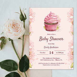 Invitation Élégant Blush rose Cupcake Girl Baby shower sucré