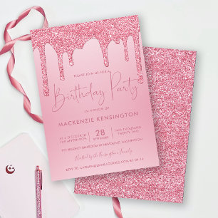 Invitation Elégant Blush rose Éperche Parties scintillant Dri