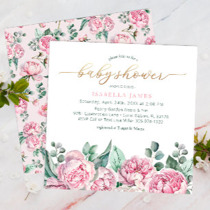 Invitation Elégant Blush rose et or Watercolor Girl S bébé