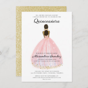 Invitation Elégant Blush rose et Parties scintillant or Quinc