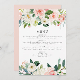 Invitation Elégant Blush Rose Floral Green Diner Menu