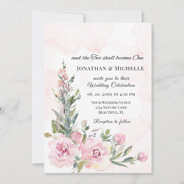 Invitation Élégant Blush rose Floral Mariage chrétien (Devant)