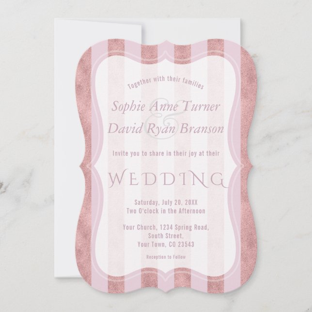 Invitation Elegant Blush Rose Gold Stripes Geometric Wedding (Devant)
