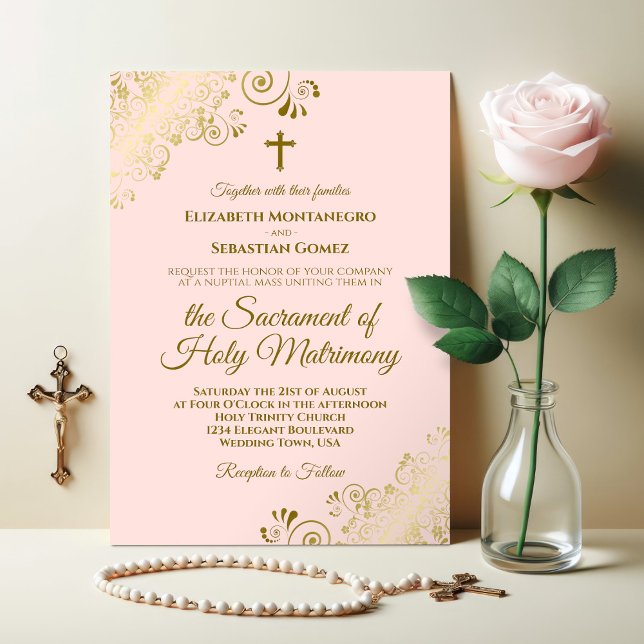 Invitation Élégant Blush rose & Or Mariage catholique moderne (Créateur téléchargé)