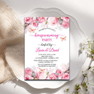 Invitation Élégant Blush Rose Papillons Fête de réchauffement