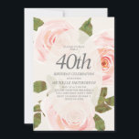 Invitation Élégant Blush rose Springtime Floral 40e anniversa<br><div class="desc">Belle douce couleur rose pastel floral avec feuilles verts 40e anniversaire invitation pour les femmes. Parfait pour les fêtes d'anniversaire du printemps ou d'été.</div>