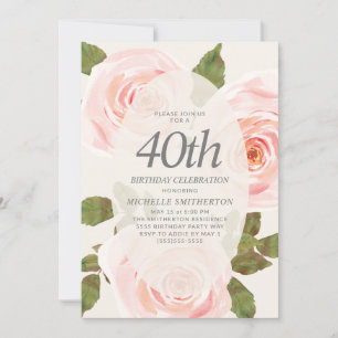 Invitation Élégant Blush rose Springtime Floral 40e anniversa